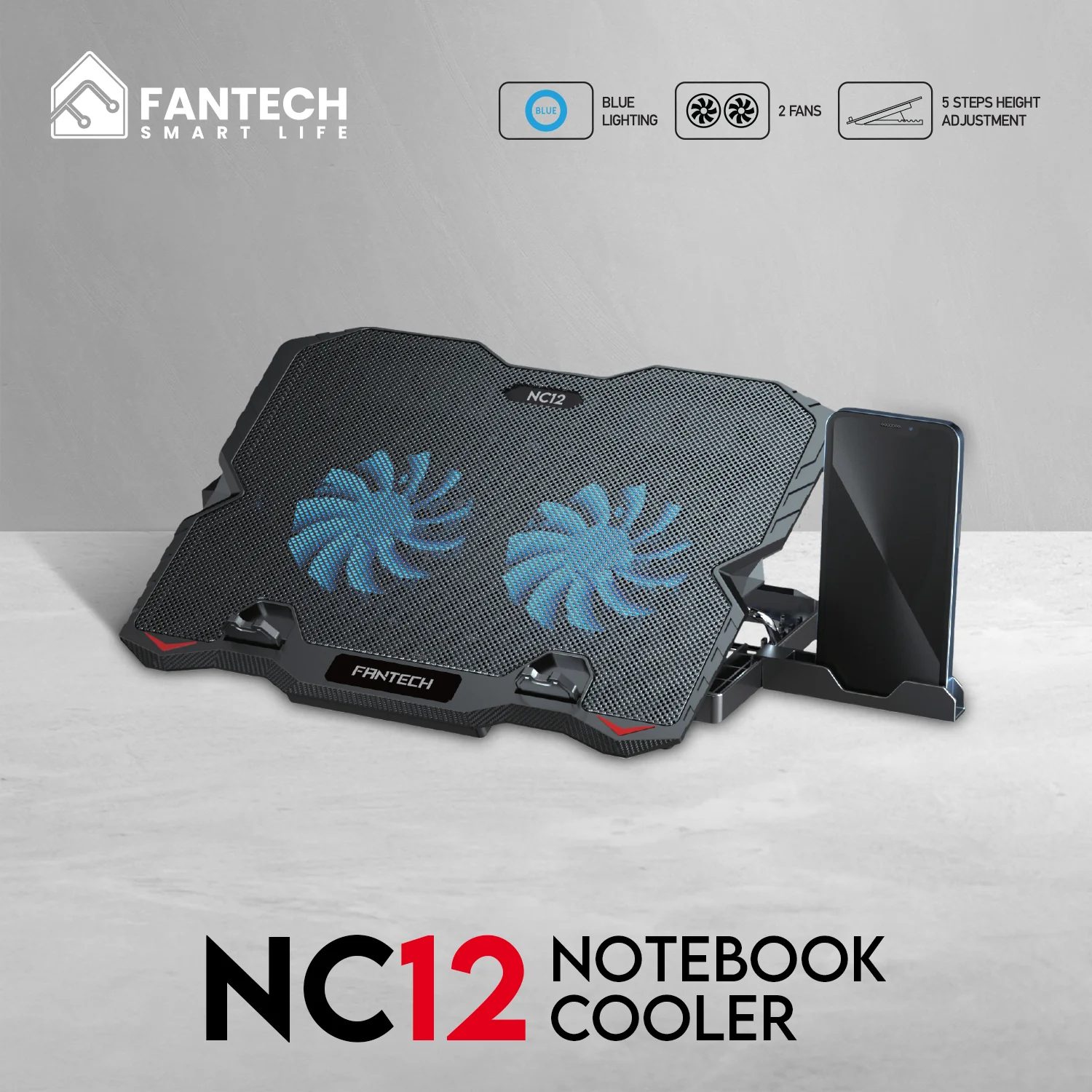 Fantech NoteBook Cooler NC12 Two Fan Suitable For 9-15.6 Inch Laptop Fantech NoteBook Cooler NC12 Two Fan Suitable For 9-15.6 Inch Laptop